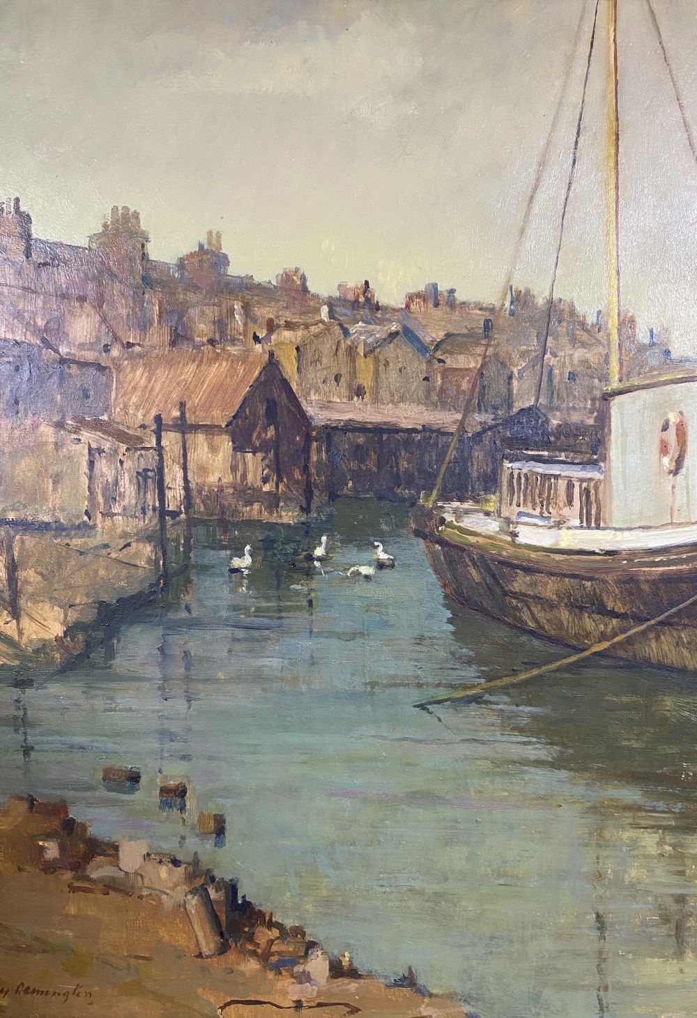 Mary Remington (1910-2003), oil on board, Back of the harbour, Newhaven, signed, 46 x 34cm